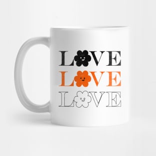 Love slogan with chamomile flower character face. Hippie style groovy vibes Mug